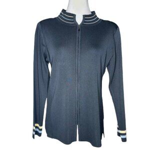 Exclusively Misook Long Sleeve Zipper Sweater Cardigan Graphite Small